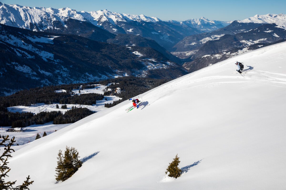 Avalanche Safety - Two people Skiing Off Piste