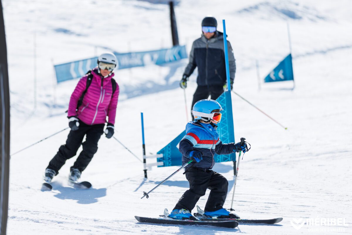 family skiing in Meribel